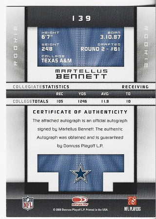 Martellus Bennett 2008 Donruss Elite Autographed Rookie Card 42/299