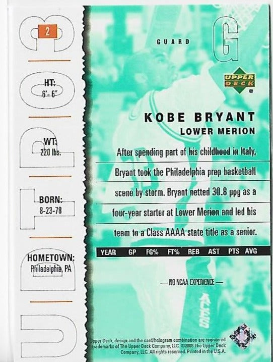 Kobe Bryant 2003 Upper Deck Top Prospects #2 Card