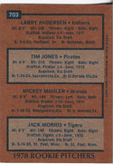 Larry Andersen, Tim Jones, Mickey Mahler, and Jack Morris 1978 Topps Rookie Pitchers Card