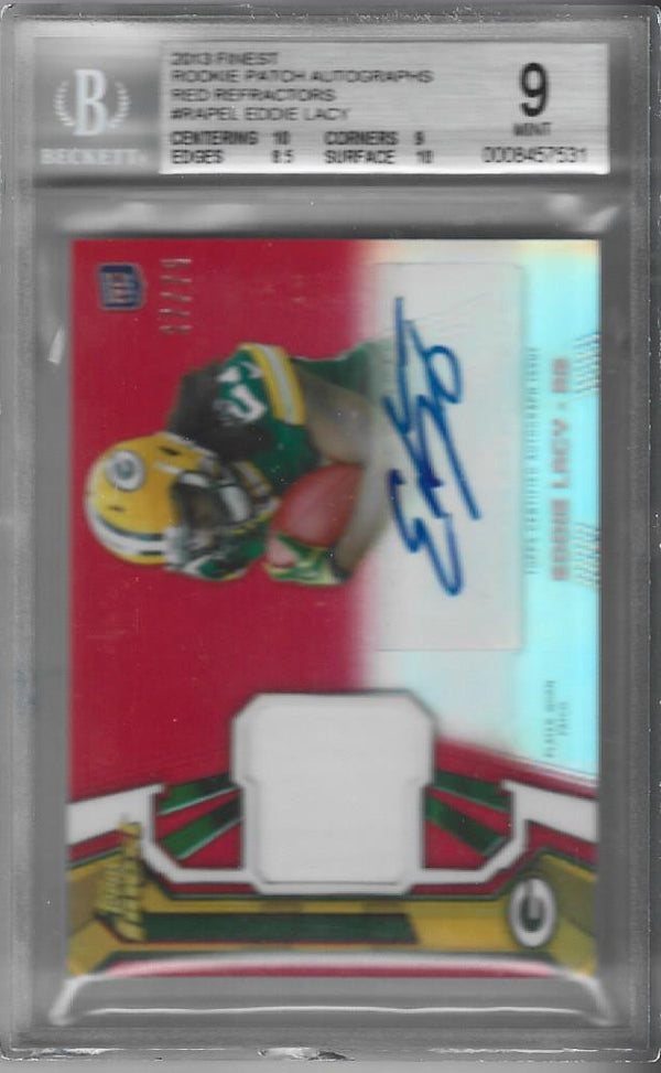 Eddie Lacy 2013 Topps Finest Autographed Rookie Jersey Card 27/75 (Beckett 9)