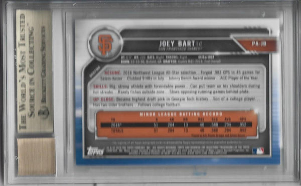 Joey Bart 2019 Bowman Prospect Autographed Rookie Card (BGS 9.5 GEM MINT, Auto 10) #PA-JB