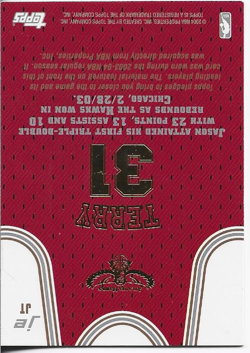 Jason Terry 2004 Topps Game Used Jersey Card #JT