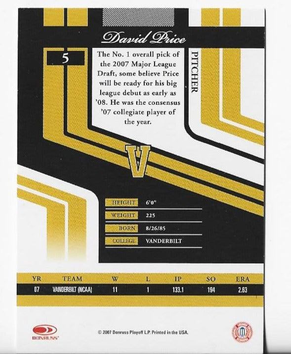 David Price 2007 Donruss #5 Elite Extra Card