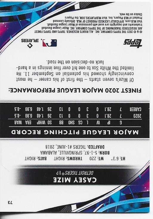 Casey Mize 2021 Topps Finest Gold Rookie Card 48/50 #73