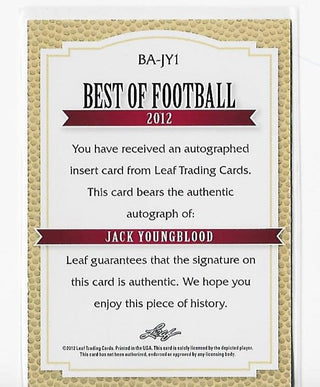 Jack Youngblood 2012 Leaf #BA-JY1 (02/10) Autograph Card
