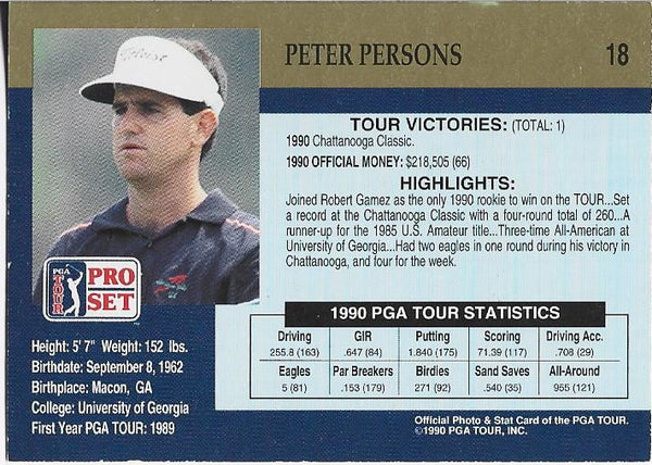Peter Persons 1990 PGA Tour Autographed Card #18