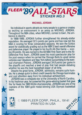 Michael Jordan 1989 Fleer Sticker #3