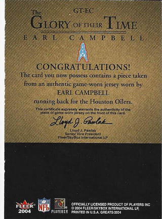 Earl Campbell 2004 Fleer Game Worn Jersey Card