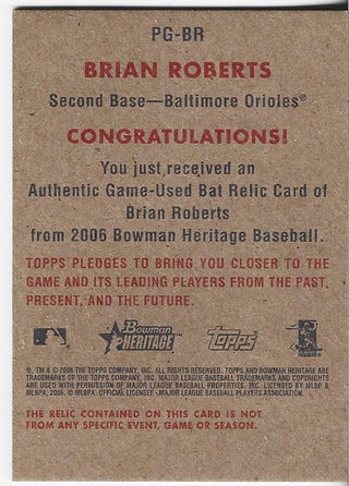 Brian Roberts 2006 Bowman Heritage Game Used Bat Card