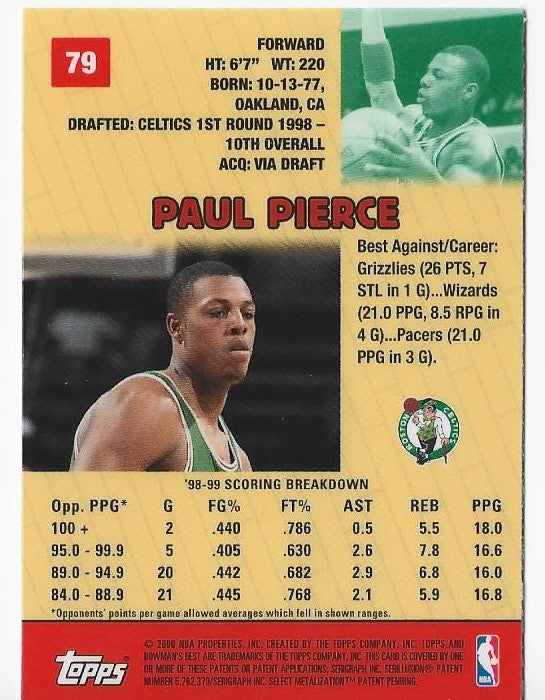 Paul Pierce 2000 Topps #79 Bowmans Best Rookie Card