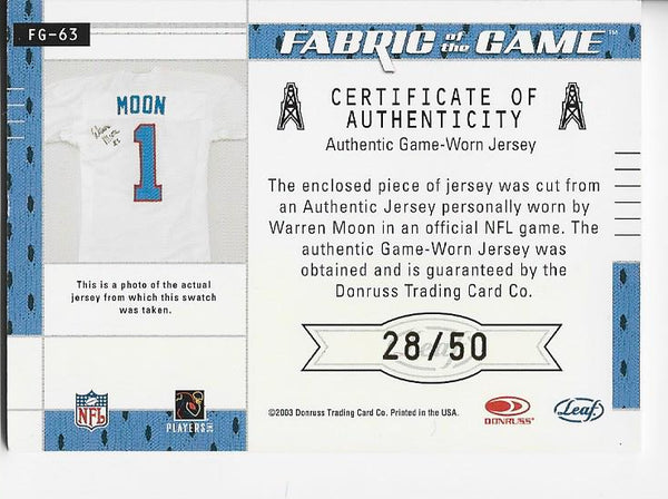 Warren Moon 2003 Donruss Game Worn Jersey Card 28/50