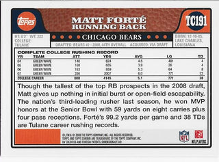 Matt Forte 2008 Topps Chrome Rookie Card