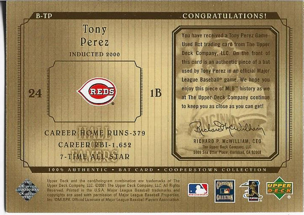 Tony Perez 2001 Upper Deck Game Used Bat Card