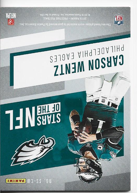 Carson Wentz 2019 Prestige Game Worn Jersey Card