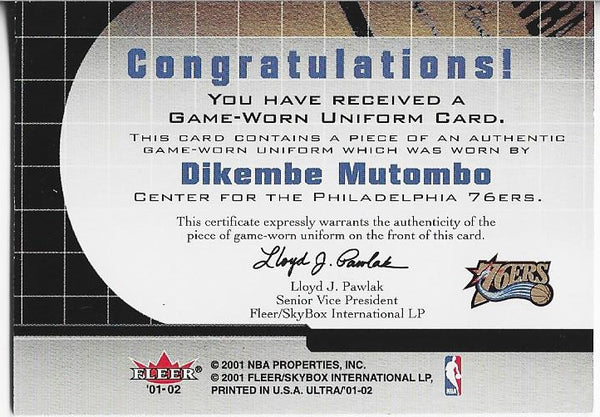 Dikembe Mutombo 2001 Fleer Game Worn Jersey Card