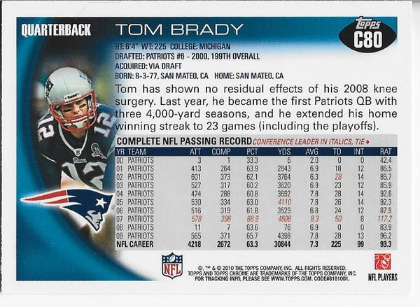 Tom Brady 2010 Topps Chrome Card #C80