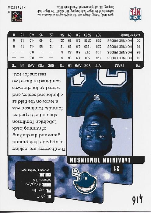 LaDainian Tomlinson 2001 Upper Deck Rookie Card