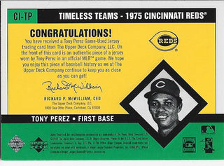 Tony Perez 2001 Upper Deck Game Used Jersey Card