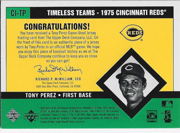 Tony Perez 2001 Upper Deck Game Used Jersey Card