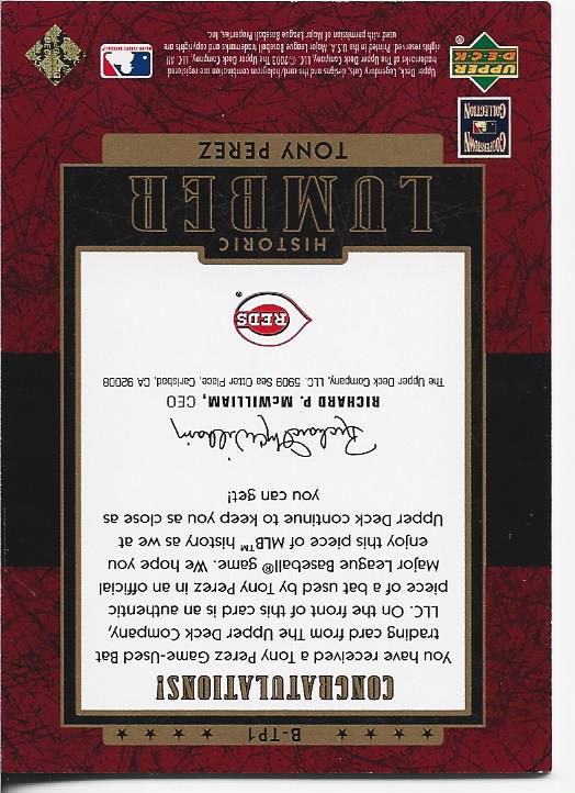 Tony Perez 2003 Upper Deck Game Used Bat Card