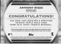 Anthony Rizzo 2019 Topps Tribute Game Worn Jersey Card 21/150