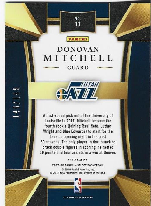 Donovan Mitchell 2017 White Select Rookie Card 144/199