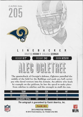 Alec Ogletree 2013 Prestige Autographed Rookie Card