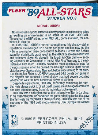 Michael Jordan 1989 Fleer Sticker Card #3