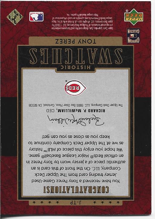 Tony Perez 2003 Upper Deck Game Used Jersey Card