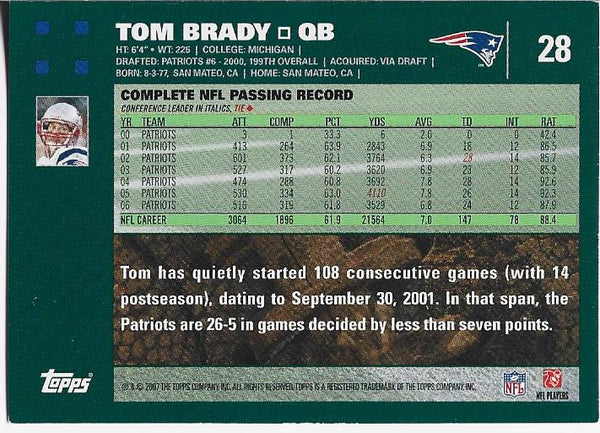Tom Brady 2007 Topps Card #28