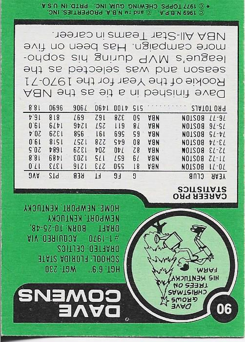 Dave Cowens 1977 Topps Card #90