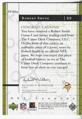 Robert Smith 2001 Upper Deck Game Worn Jersey Card