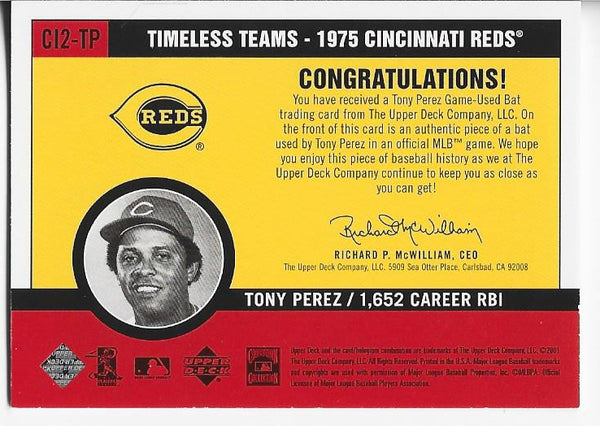 Tony Perez 2001 Upper Deck Game Used Bat Card