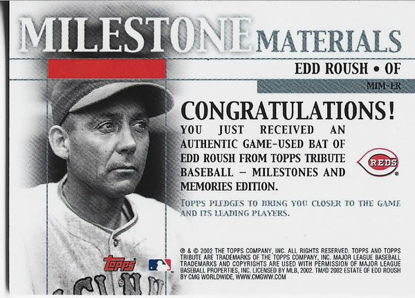 Edd Roush 2002 Topps Tribute Game Used Bat Card
