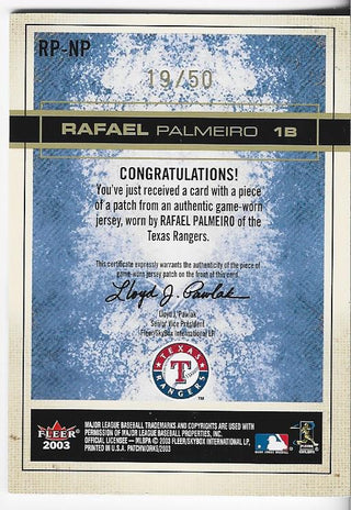 Rafael Palmeiro 2003 Fleer Game Worn Jersey Card 19/50