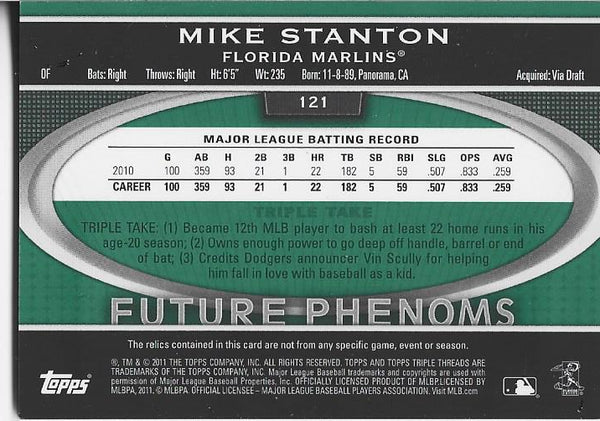 Mike Stanton 2011 Topps Triple Threads Autographed Relic Card 44/50 #121