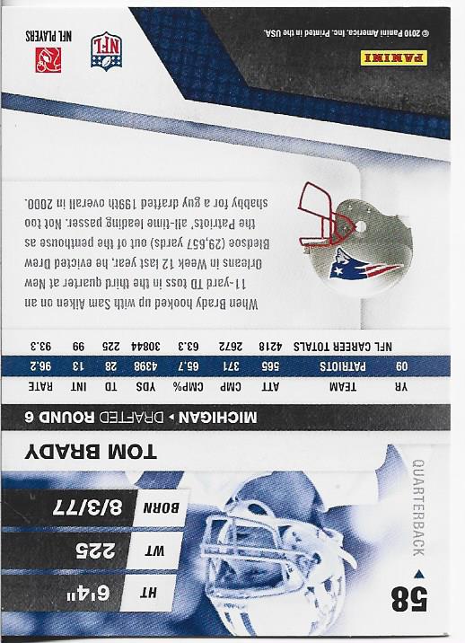 Tom Brady 2010 Panini Absolute Card #58