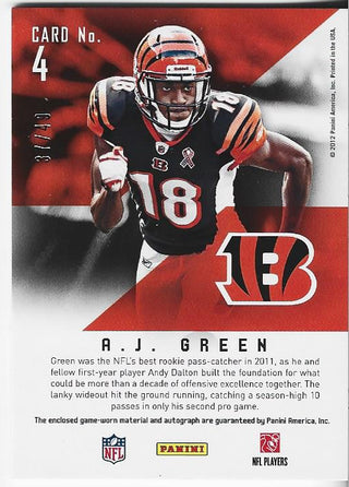 AJ Green 2012 Panini Game Worn Patch Autographed Card 37/49