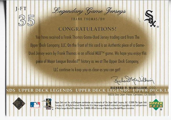 Frank Thomas 2000 Upper Deck Game Used Jersey Card | Hollywood