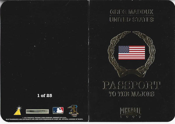 Greg Maddux 1997 Pinnacle Passport To The Majors Card