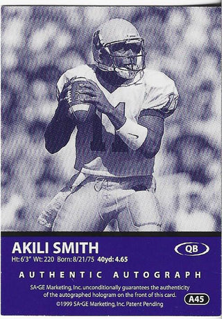 Akili Smith 1999 Sage Authentic Autograph Card 20/25