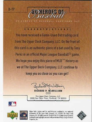 Tony Perez 2001 Upper Deck Game Used Bat Card