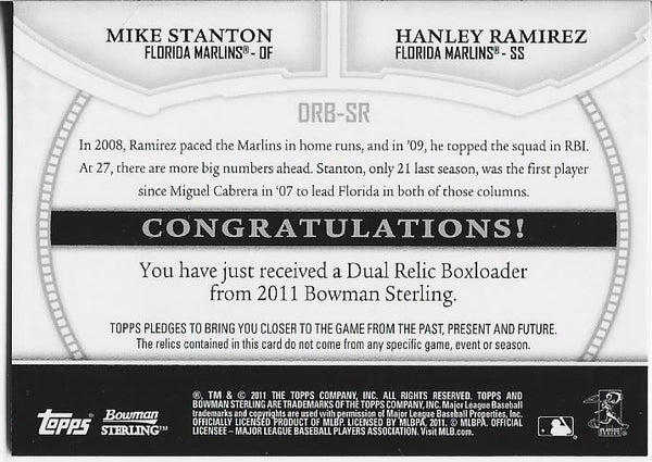 Mike Stanton and Hanley Ramirez 2011 Topps Bowman Sterling Game Used Jersey Card 8/196 #DRB-SR