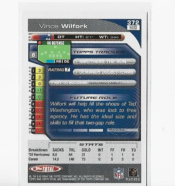 Vince Wilfork 2004 Topps #372 Rookie Card