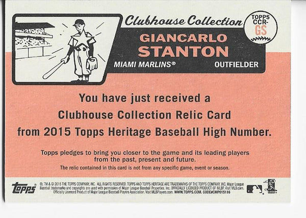 Giancarlo Stanton 2015 Topps Heritage Clubhouse Collection Game Used Bat Card
