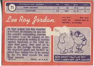 Lee Roy Jordan 1970 Topps Card #71