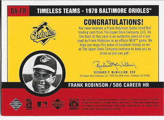 Frank Robinson 2001 Upper Deck Game Used Bat Card