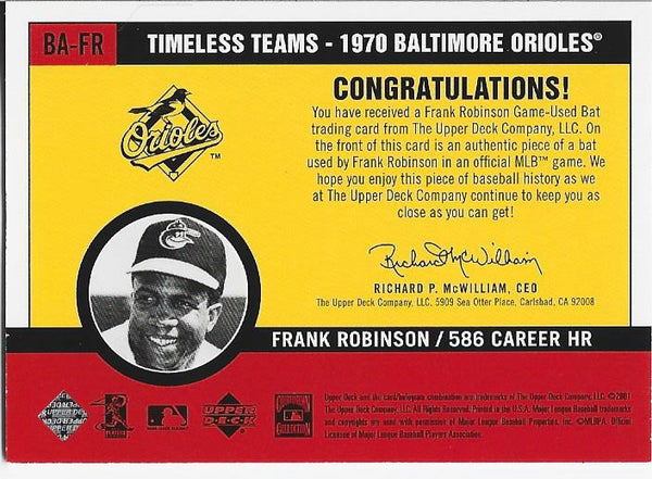 Frank Robinson 2001 Upper Deck Game Used Bat Card