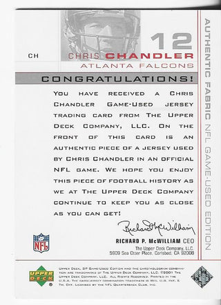 Chris Chandler 2001 Upper Deck Game Used Jersey Card