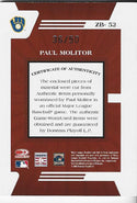 Paul Molitor 2005 Donruss Game Used Bat and Jersey Card 36/50